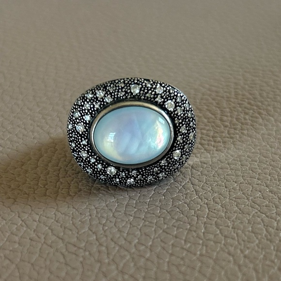 AUTHENTICATED David Yurman Moon Quartz & Diamond Mélange Ring - ORIGINAL TAG - Picture 3 of 10